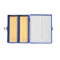 Premium Microscope Slide Box, 100-Place, Cork, Blue