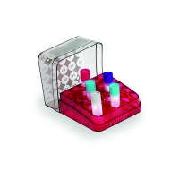 Storage box for cryogenic vials 2 ml at a temperature from -196 to +121 °C, 25 seats, chemically resistant, autoclavable, red, polycarbonate, 1 pc