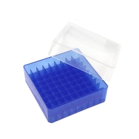 Storage box for micro-tubes and cryogenic vials for 1.5-2.0 ml, 81 seats, with lid, autoclavable, blue color, 1 pc