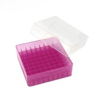 Storage box for micro-vials or cryogenic vials for 1.5-2.0 ml, 81 seats, with lid, autoclavable, pink color, 1 pc