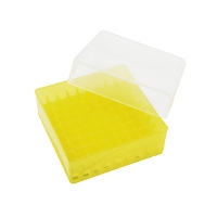 Storage box for micro-tubes and cryogenic vials for 1.5-2.0 ml, 81 seats, with lid, autoclavable, yellow, 1 pc