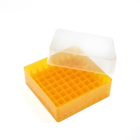 Storage box for micro-tubes and cryogenic vials for 1.5-2.0 ml, 81 seats, with lid, autoclavable, orange color, 1 pc
