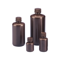 Amber narrow mouth round bottle, HDPE, 125 ml, 12 pcs.