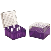 Storage box for cryogenic vials 2 ml at a temperature from -196 to +121 °C, 81 seats, chemically resistant, autoclavable, polycarbonate, purple 1 pc